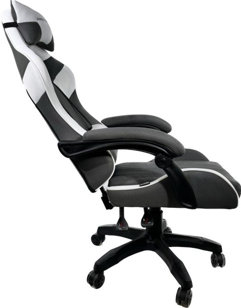 Fotel gamingowy biało szary Tkanina FOT-432-BIEL-SZAR