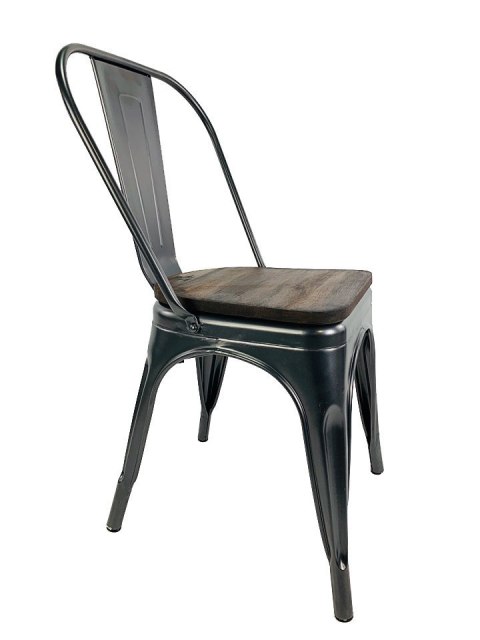 Krzesło metalowe z drewnianym siedziskiem KRZE-1937-GRA-DRE