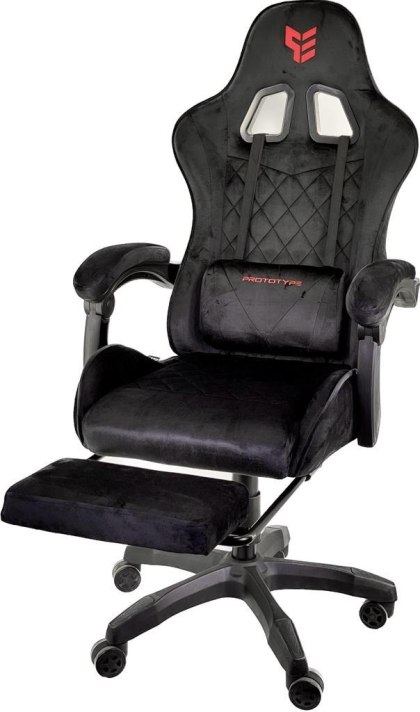 Fotel gamingowy z podnóżkiem Alcantara FOT-433-CZERN