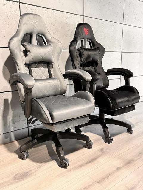 Krzesło gamingowe z podnóżkiem Alcantara FOT-433-SZAR