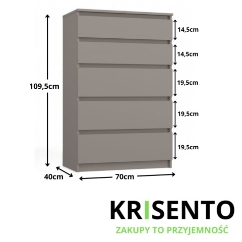 Komoda z szufladami szara KOM-903-GLI