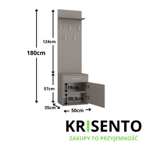 Szafka z wieszakiem do przedpokoju szara GAR-103-GLI