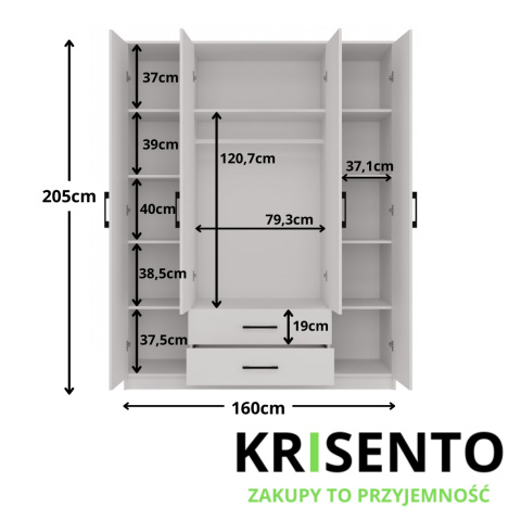 Szafa 160 cm szerokości SZAF-1007-BIEL-MAT