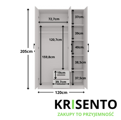 Szafa 3 drzwiowa biała 120 cm SZAF-1005-BIEL-MAT