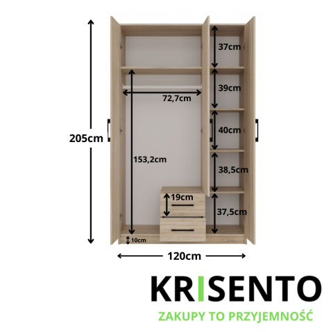 Szafa 3 drzwiowa z lustrem 120cm SZAF-1005-SON