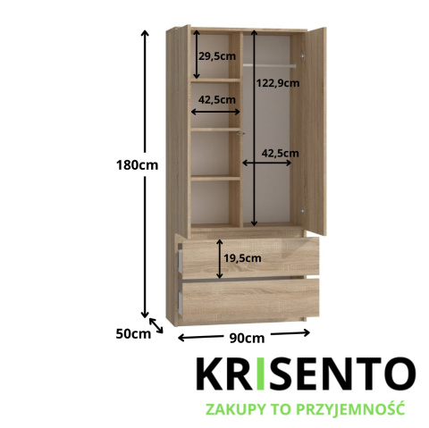 Szafa z szufladami i półkami 90cm SZAF-1008-SON