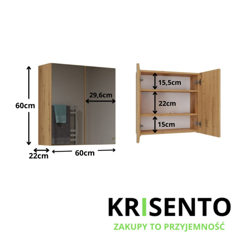Szafka z lustrem do łazienki 60 cm LAZ-1324-ART