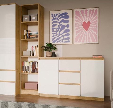 Komoda biała z drewnem KOM-912-ART-BIEL-MAT