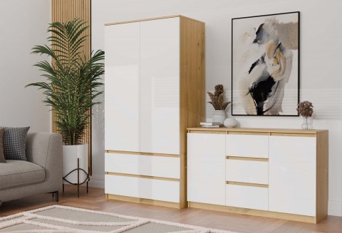 Komoda biała z drewnem KOM-912-ART-BIEL-MAT