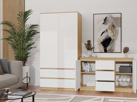 Komoda biała z drewnem KOM-912-ART-BIEL-MAT