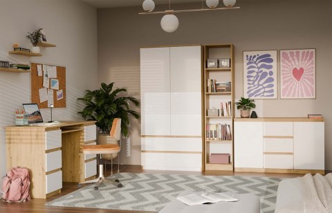 Komoda biała z drewnem KOM-912-ART-BIEL-MAT