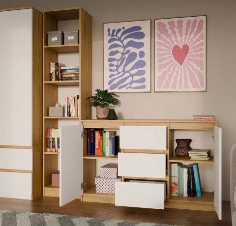 Komoda biała z drewnem KOM-912-ART-BIEL-MAT