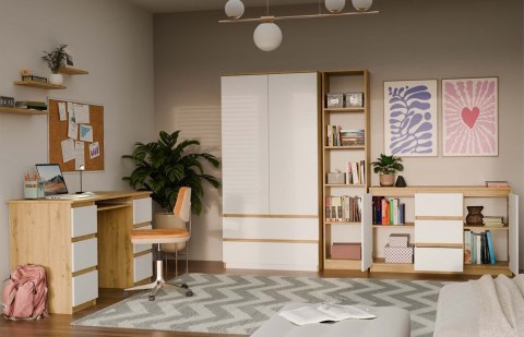 Komoda biała z drewnem KOM-912-ART-BIEL-MAT