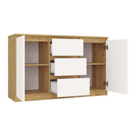 Komoda biała z drewnem KOM-912-ART-BIEL-MAT