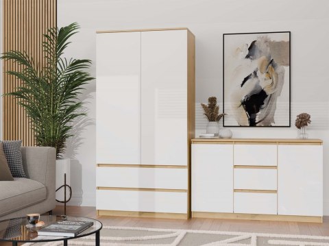 Komoda biała z drewnem KOM-912-ART-BIEL-MAT