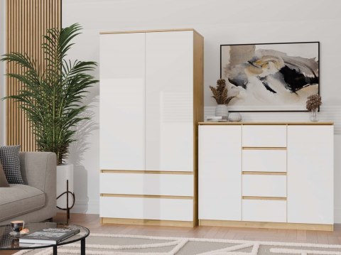 Komoda do salonu biała z drewnem KOM-913-ART-BIEL-MAT