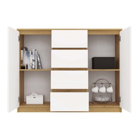 Komoda do salonu biała z drewnem KOM-913-ART-BIEL-MAT