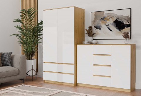 Komoda do salonu biała z drewnem KOM-913-ART-BIEL-MAT