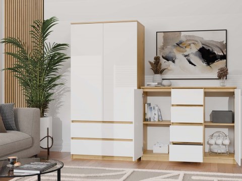 Komoda do salonu biała z drewnem KOM-913-ART-BIEL-MAT