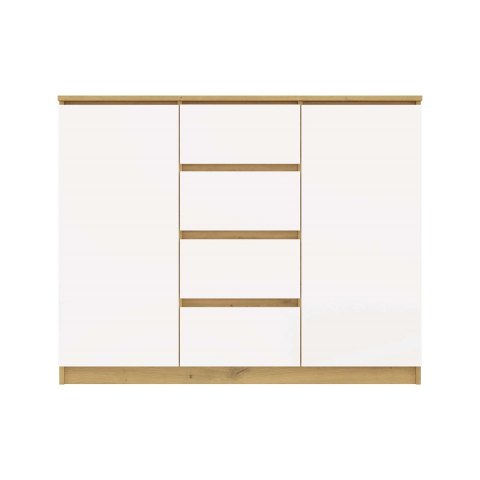 Komoda do salonu biała z drewnem KOM-913-ART-BIEL-MAT