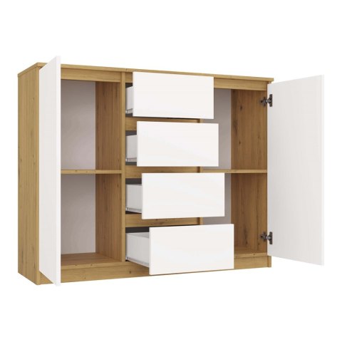 Komoda do salonu biała z drewnem KOM-913-ART-BIEL-MAT