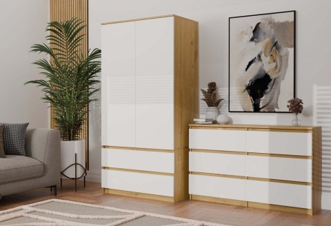 Biala komoda z drewnem 120cm KOM-904-ART-BIEL-MAT