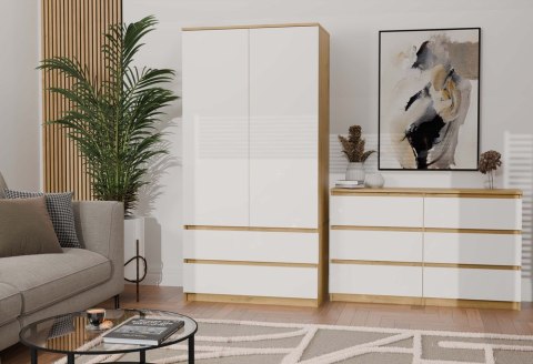 Biala komoda z drewnem 120cm KOM-904-ART-BIEL-MAT