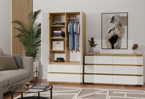 Biala komoda z drewnem 120cm KOM-904-ART-BIEL-MAT