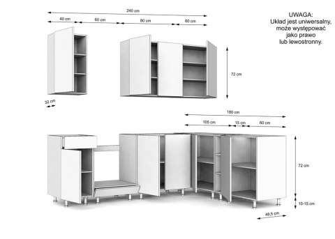 Meble kuchenne narożne z blatem KUCH-1802-2-CZERN-EVOKE-240x180
