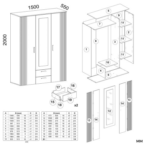 Szafa 150 cm szerokości SZAF-1019-KASZ-EVO