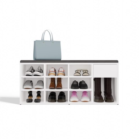 Szafka na buty otwarta z siedziskiem i szufladą BUT-212-BIEL-MAT