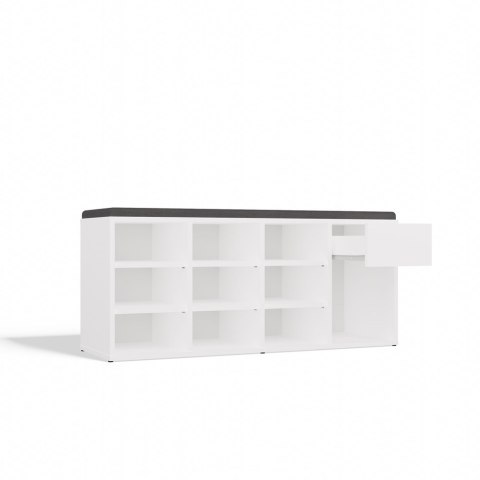 Szafka na buty otwarta z siedziskiem i szufladą BUT-212-BIEL-MAT