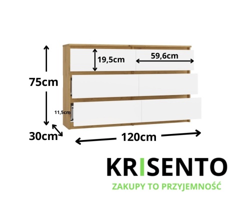 Biala komoda z drewnem 120cm KOM-904-ART-BIEL-MAT