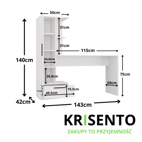 Biurko z regałem BIUR-728-BIEL-MAT