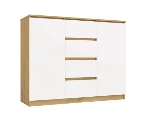 Komoda do salonu biała z drewnem KOM-913-ART-BIEL-MAT