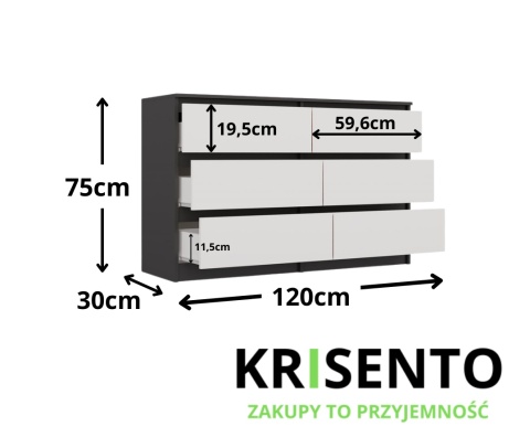Komoda z szufladami do sypialni KOM-904-ANT-BIEL-MAT