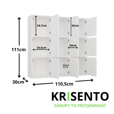Regał 9 komorowy z 3 drzwiami RE-1443-3D-BIEL-MAT