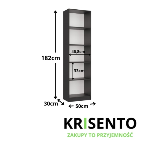 Regał na książki 50 cm szerokości RE-1402-ANT-BIEL-MAT