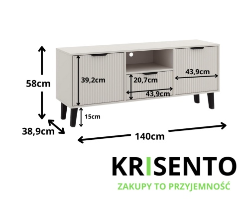Ryflowana szafka rtv 140cm RTV-510-KASZ-LAM