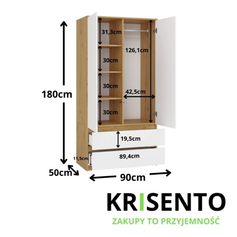 Szafa 2 drzwiowa SZAF-1008-ART-BIEL-MAT