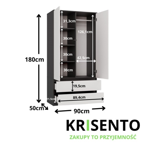 Szafa młodzieżowa SZAF-1008-ANT-BIEL-MAT