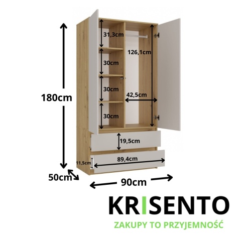 Szafa ubraniowa 2 drzwiowa SZAF-1008-ART-KASZ