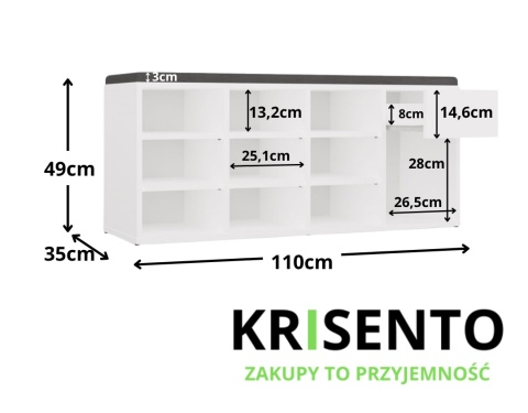 Szafka na buty otwarta z siedziskiem i szufladą BUT-212-BIEL-MAT