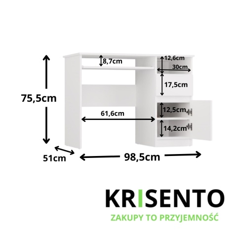 Biurko z szafką i szufladą BIUR-727-BIEL-MAT-P