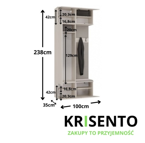 Garderoba do przedpokoju z szafą i siedziskiem GAR-108-1W-1S-KASZ