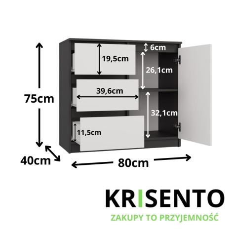 Komoda 80cm KOM-910-ANT-BIEL-MAT