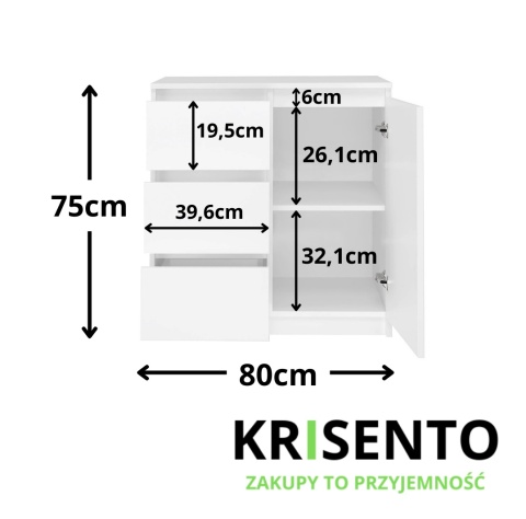 Komoda biała 80 cm KOM-910-BIEL-MAT