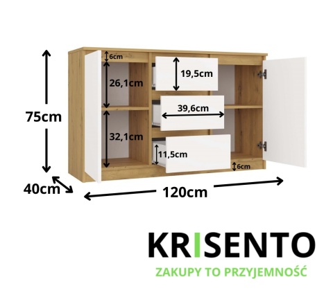 Komoda biała z drewnem KOM-912-ART-BIEL-MAT