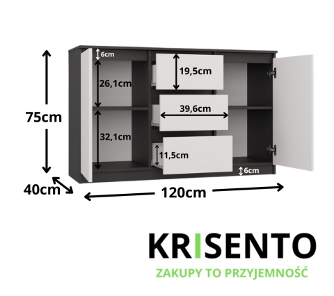Komoda biało szara 120cm KOM-912-ANT-BIEL-MAT