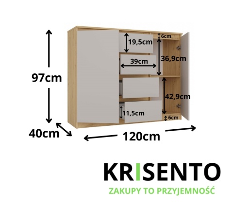 Komoda z półkami i szufladami 120cm KOM-913-ART-KASZ